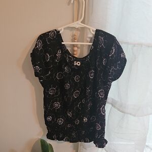 SO Girls Black Floral Peasant Top Size 10/12